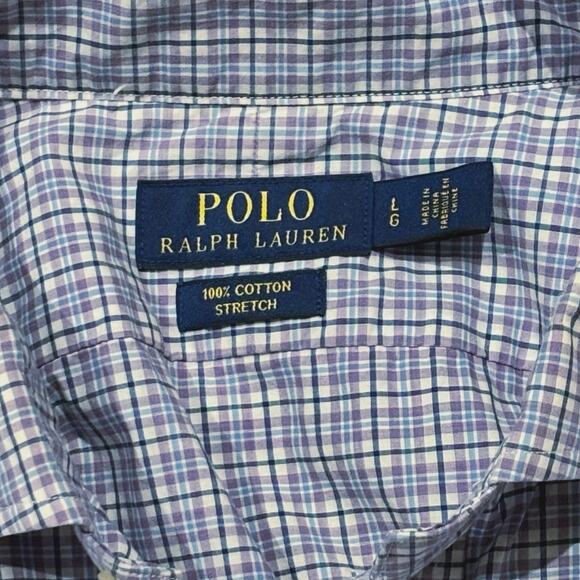 Polo Ralph Lauren Poplin Windowpane Purple Blue Men's Size Large Spread Collar - Picture 3 of 5